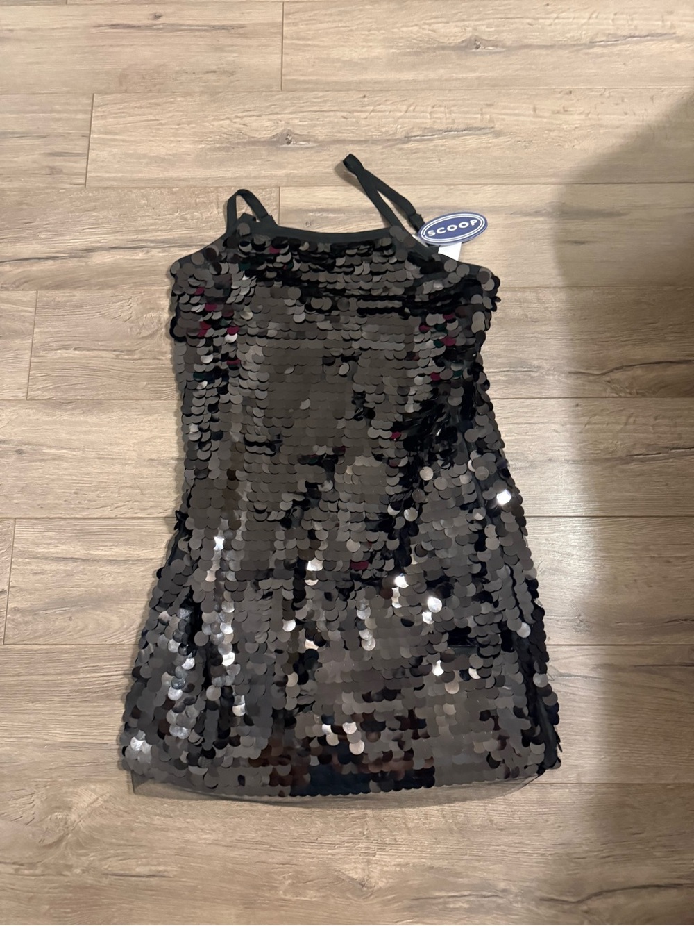 Scoop Black Sequin Mini Slip Dress